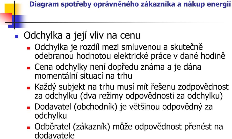 Každý subjekt na trhu musí mít řešenu zodpovědnost za odchylku (dva režimy odpovědnosti za odchylku)