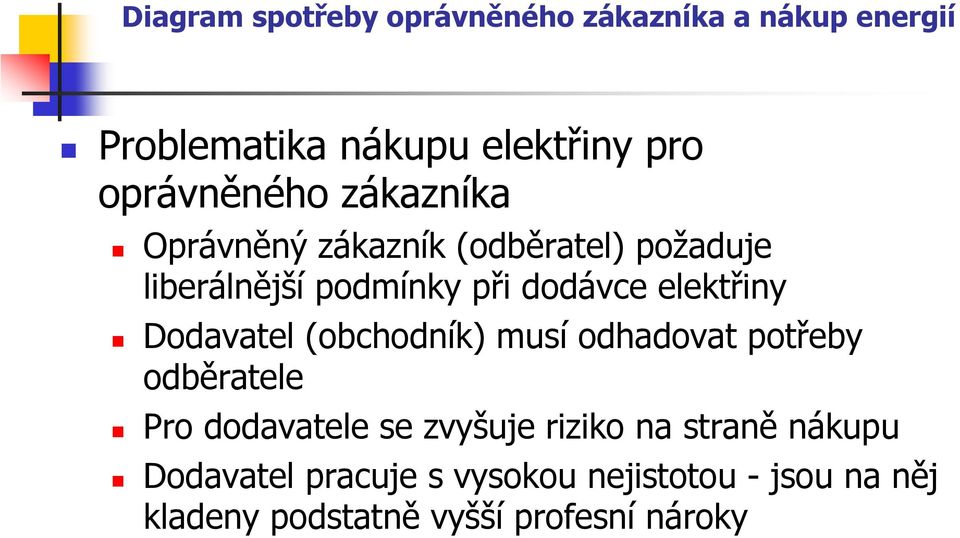 (obchodník) musí odhadovat potřeby odběratele Pro dodavatele se zvyšuje riziko na