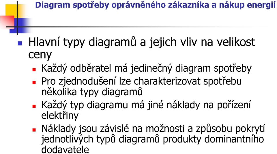 diagramů Každý typ diagramu má jiné náklady na pořízení elektřiny Náklady jsou