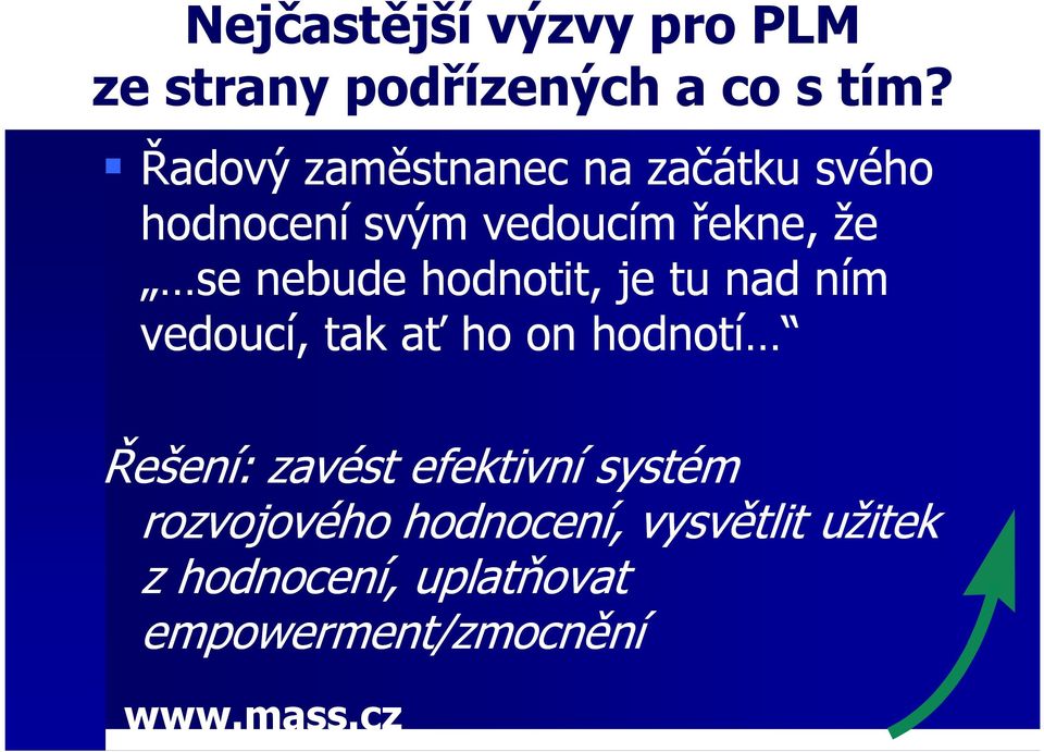 nebude hodnotit, je tu nad ním vedoucí, tak ať ho on hodnotí Řešení: zavést