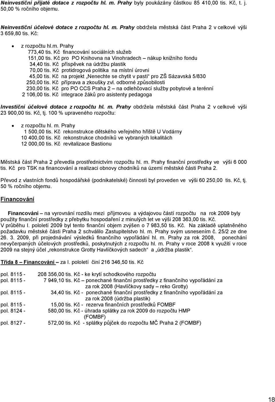 Kč protidrogová politika na místní úrovni 45,00 tis. Kč na projekt Nenechte se chytit v pasti pro ZŠ Sázavská 5/830 250,00 tis. Kč příprava a zkoušky zvl. odborné způsobilosti 230,00 tis.