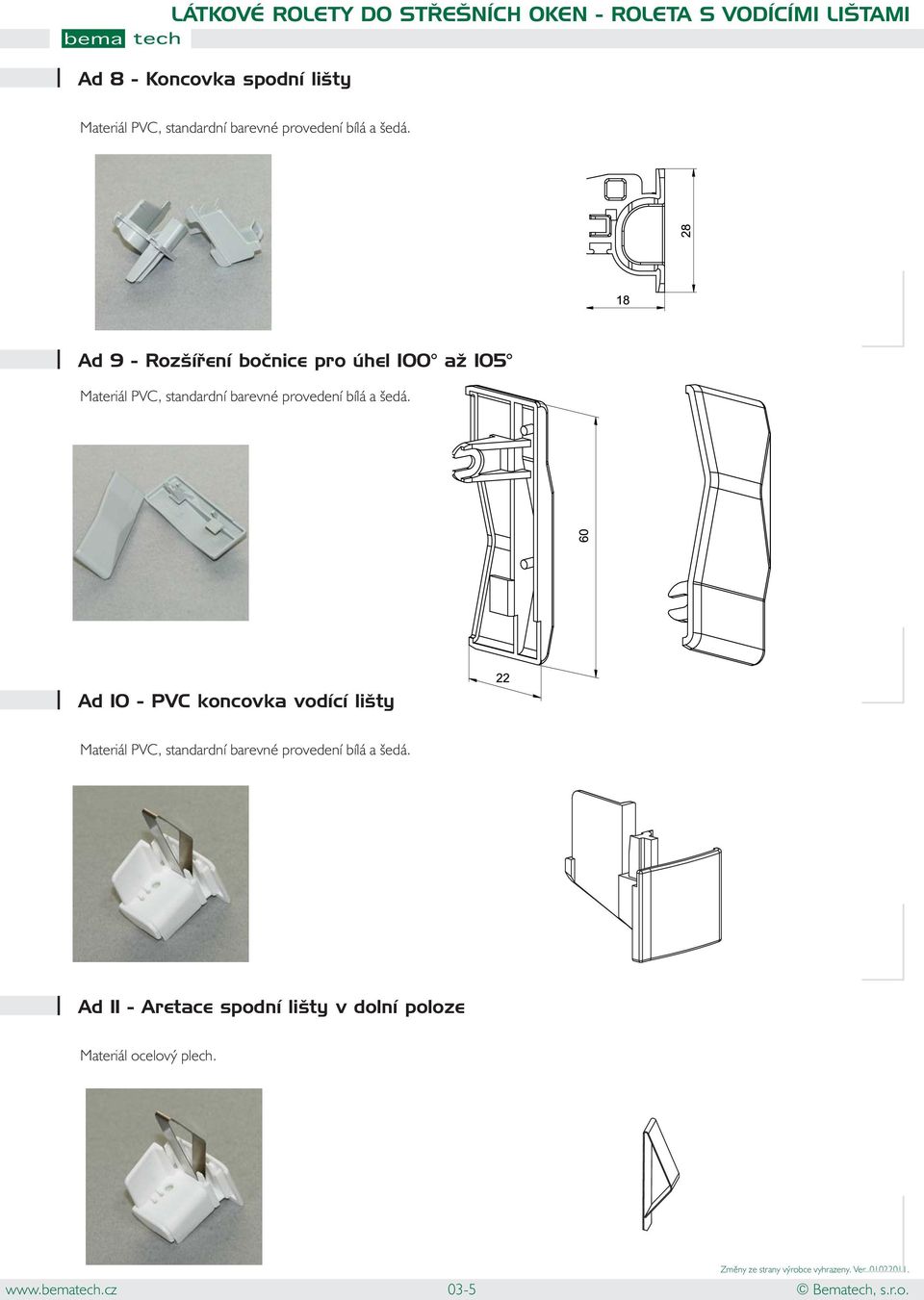 Ad 9 - Rozšíření bočnice pro úhel 100 až 105 Materiál  Ad 10 - PVC koncovka vodící lišty Materiál  Ad