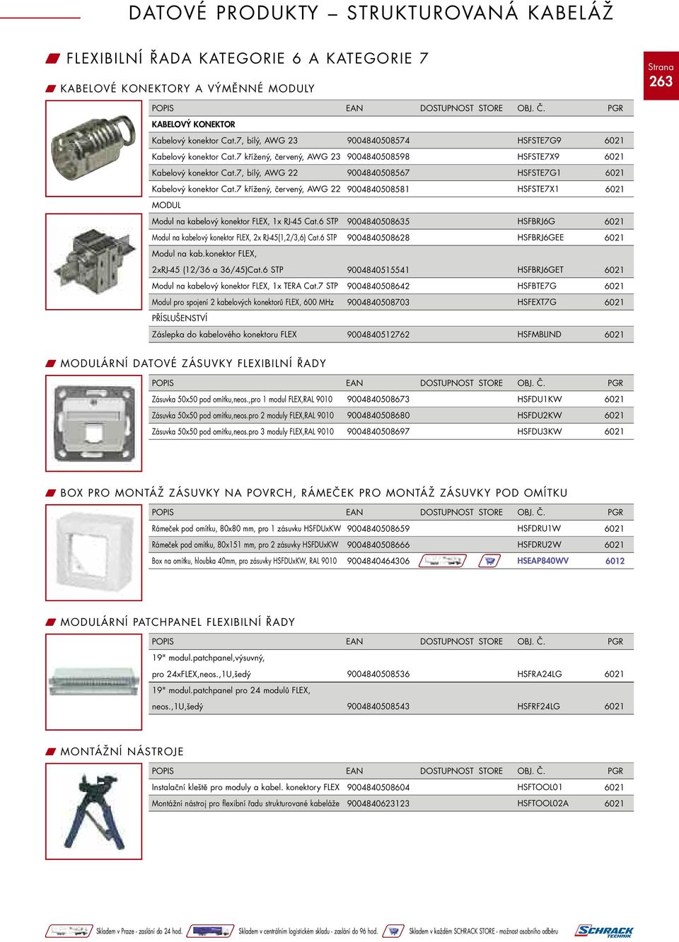 7 křížený, červený, AWG 22 9004840508581 HSFSTE7X1 MODUL Modul na kabelový konektor FLEX, 1x RJ-45 Cat.6 STP 9004840508635 HSFBRJ6G Modul na kabelový konektor FLEX, 2x RJ-45(1,2/3,6) Cat.