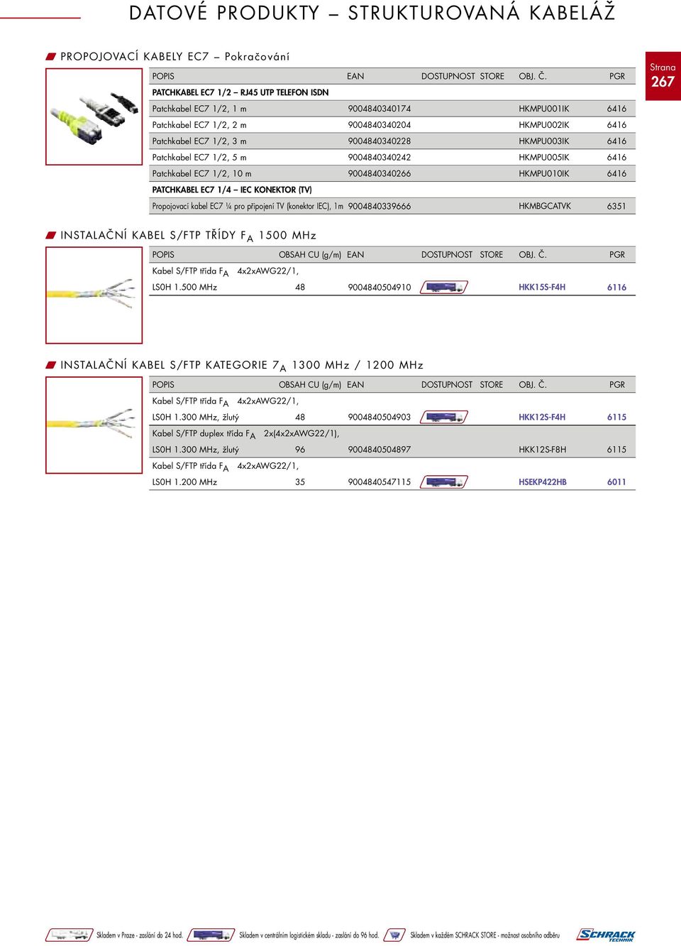 připojení TV (konektor IEC), 1m 9004840339666 HKMBGCATVK 6351 267 W INSTALAČNÍ KABEL S/FTP TŘÍDY F A 1500 MHz Kabel S/FTP třída F A 4x2xAWG22/1, LS0H 1.