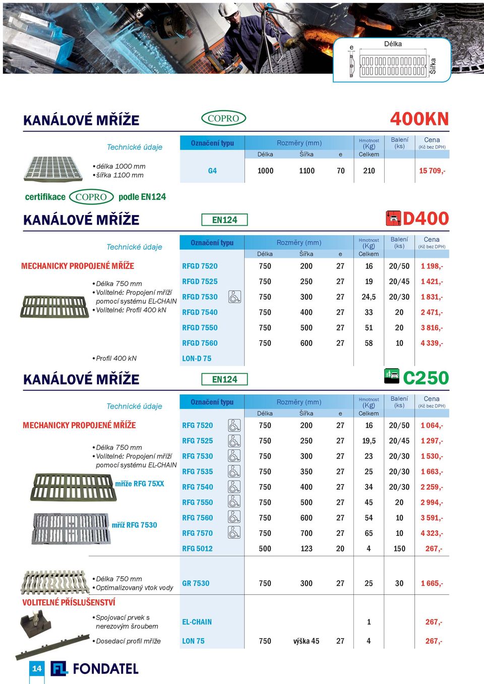 Volitlné: Propojní mříží pomocí systému EL-CIN Volitlné: Profi l 400 kn Profi l 400 kn LN-D 75 D400 RFGD 7525 750 250 27 19 20/45 1 421,- RFGD 7530 750 300 27 24,5 20/30 1 831,- RFGD 7540 750 400 27