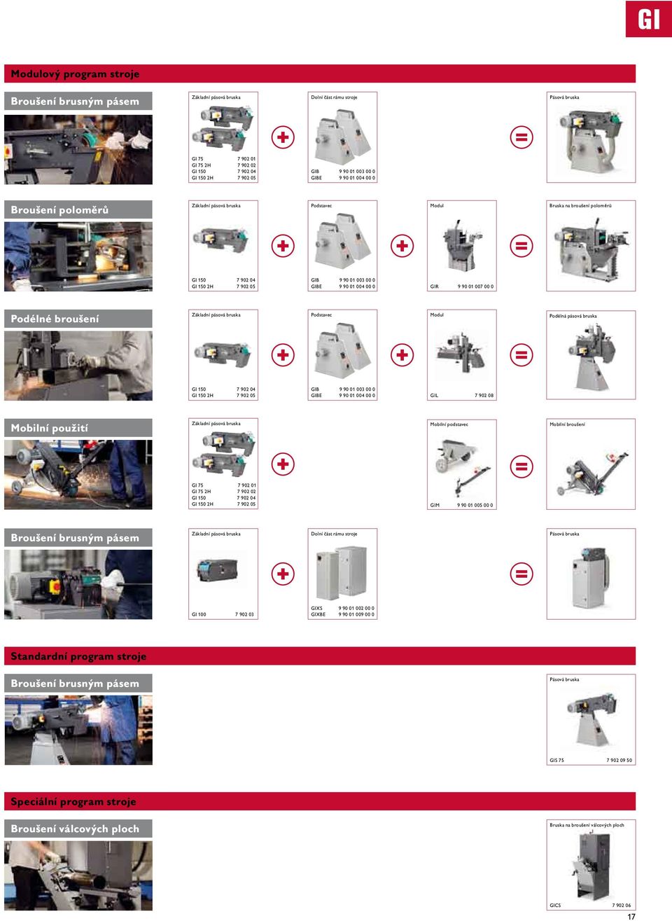 007 00 0 Podélné broušení Základní pásová bruska Podstavec Modul Podélná pásová bruska GI 150 7 902 04 GI 150 2H 7 902 05 GIB 9 90 01 003 00 0 GIBE 9 90 01 004 00 0 GIL 7 902 08 Mobilní použití