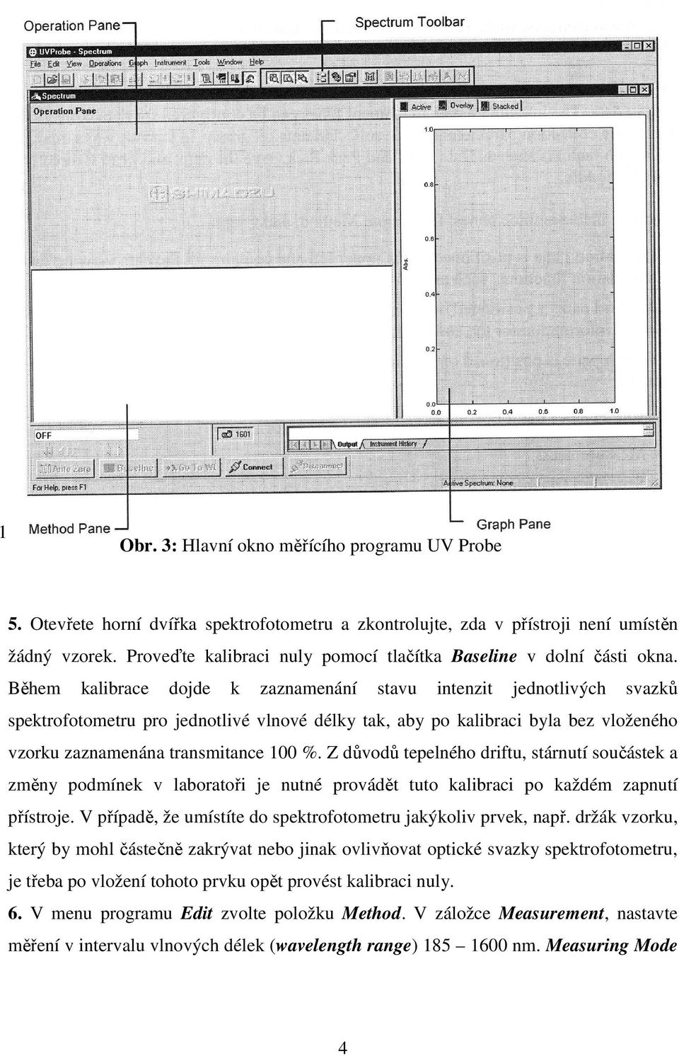 Během kalibrace dojde k zaznamenání stavu intenzit jednotlivých svazků spektrofotometru pro jednotlivé vlnové délky tak, aby po kalibraci byla bez vloženého vzorku zaznamenána transmitance 100 %.