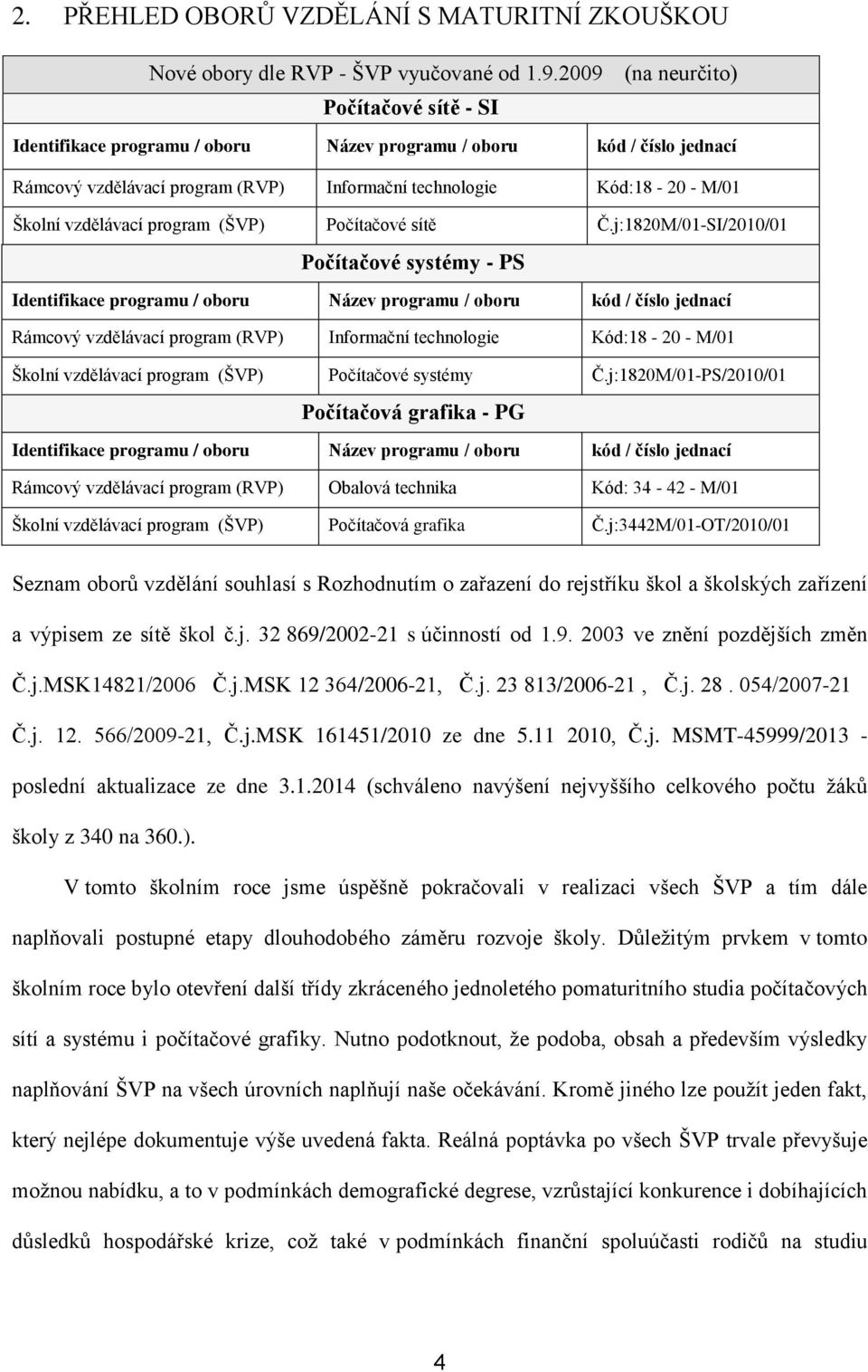 vzdělávací program (ŠVP) Počítačové sítě Č.