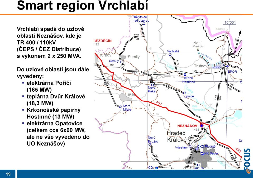 Do uzlové oblasti jsou dále vyvedeny: elektrárna Poříčí (165 MW) teplárna Dvůr Králové