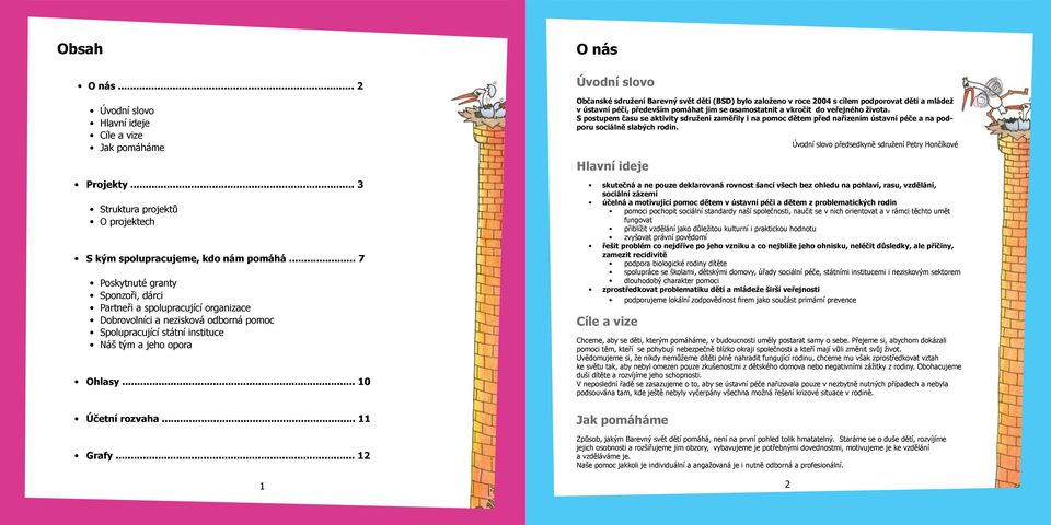 .. 12 O nás Úvodní slovo Občanské sdržení Barevný svět dětí (BSD) bylo založeno v roce 2004 s cílem podporovat děti a mládež v ústavní péči, především pomáhat jim se osamostatnit a vkročit do