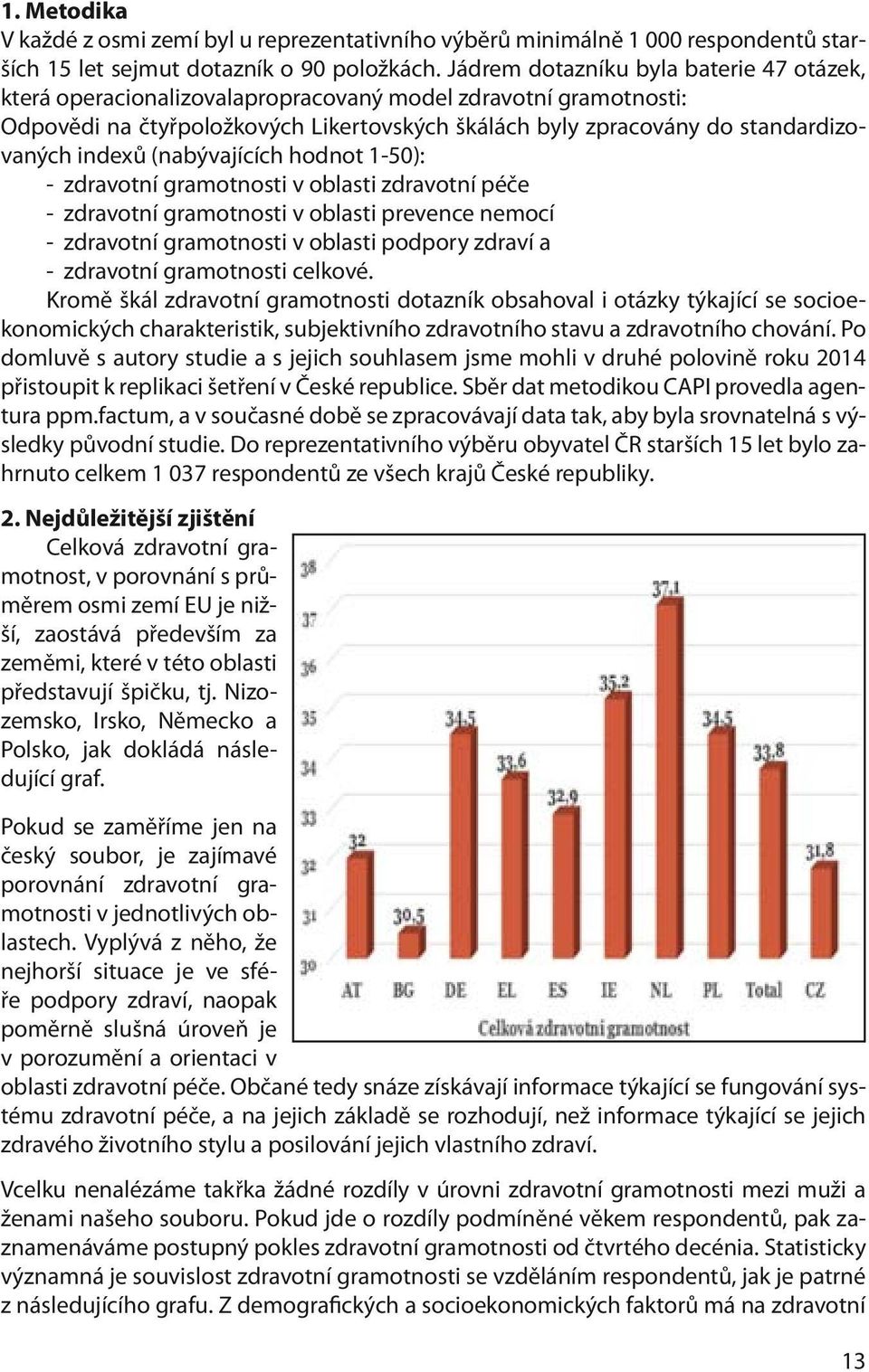 indexů (nabývajících hodnot 1-50): - zdravotní gramotnosti v oblasti zdravotní péče - zdravotní gramotnosti v oblasti prevence nemocí - zdravotní gramotnosti v oblasti podpory zdraví a - zdravotní