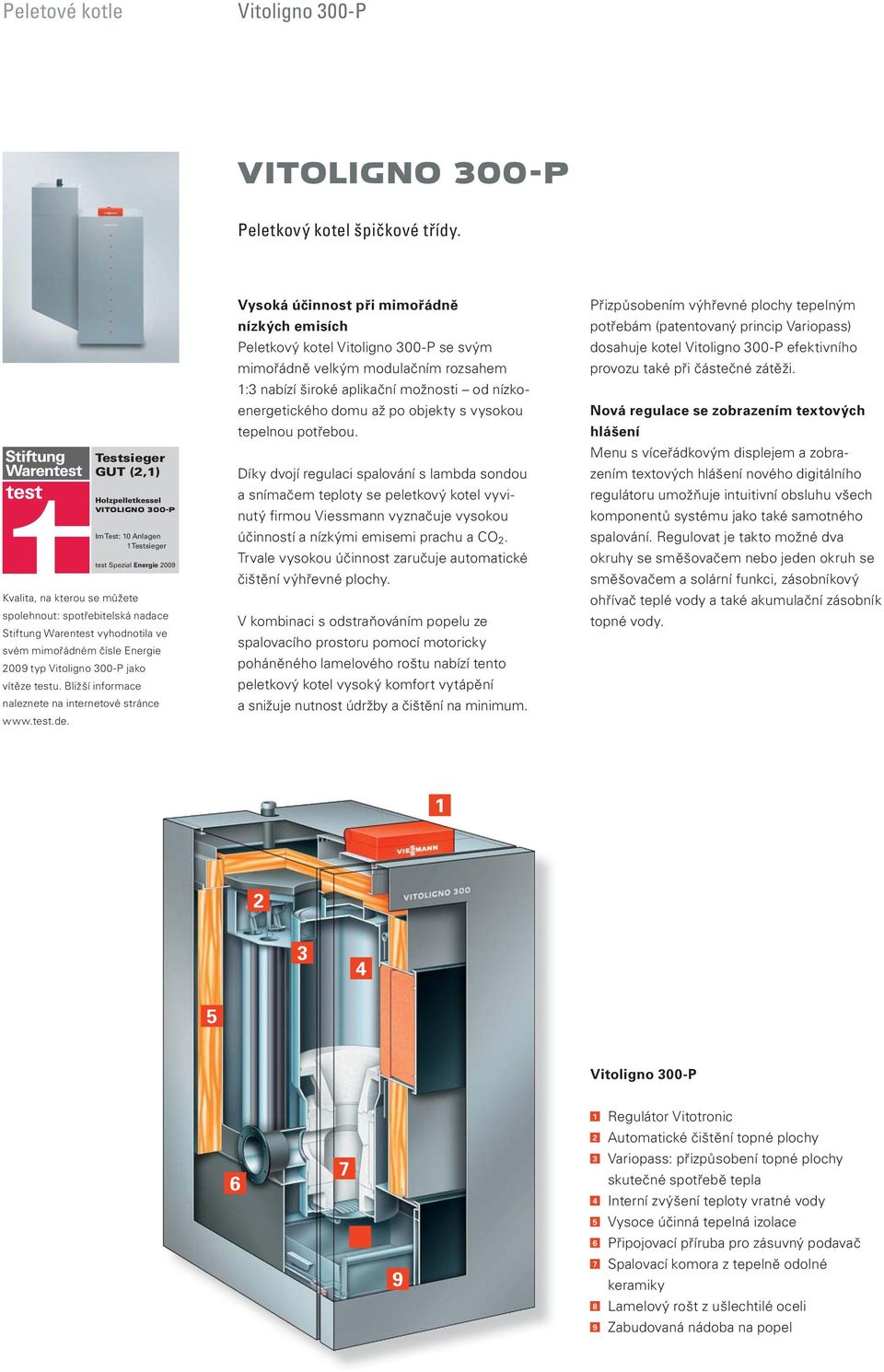vyhodnotila ve svém mimořádném čísle Energie 2009 typ Vitoligno 300-P jako vítěze testu. Bližší informace naleznete na internetové stránce www.test.de.