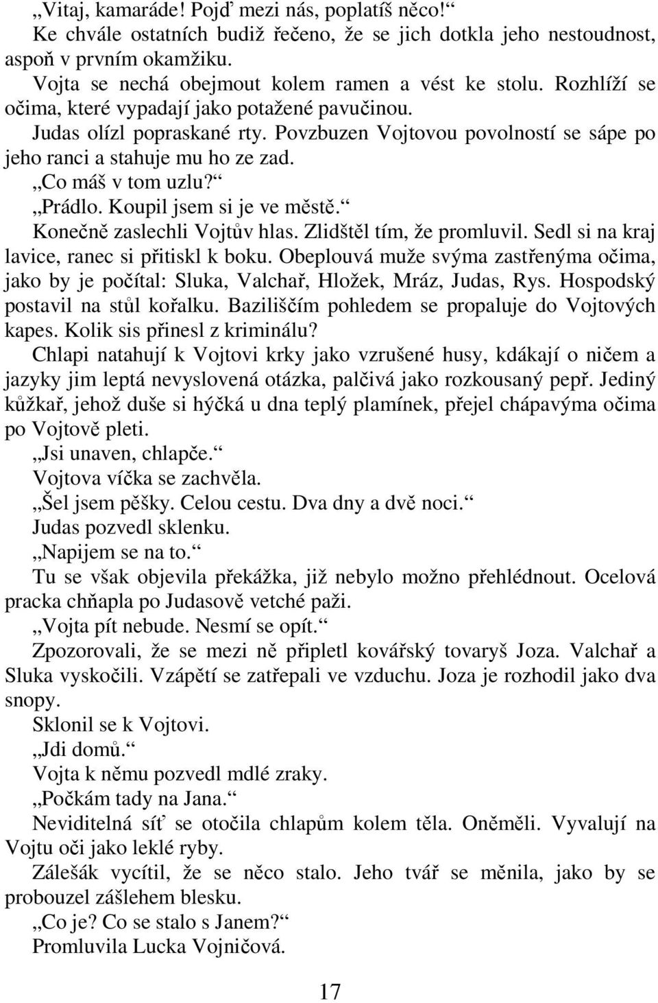 Koupil jsem si je ve městě. Konečně zaslechli Vojtův hlas. Zlidštěl tím, že promluvil. Sedl si na kraj lavice, ranec si přitiskl k boku.