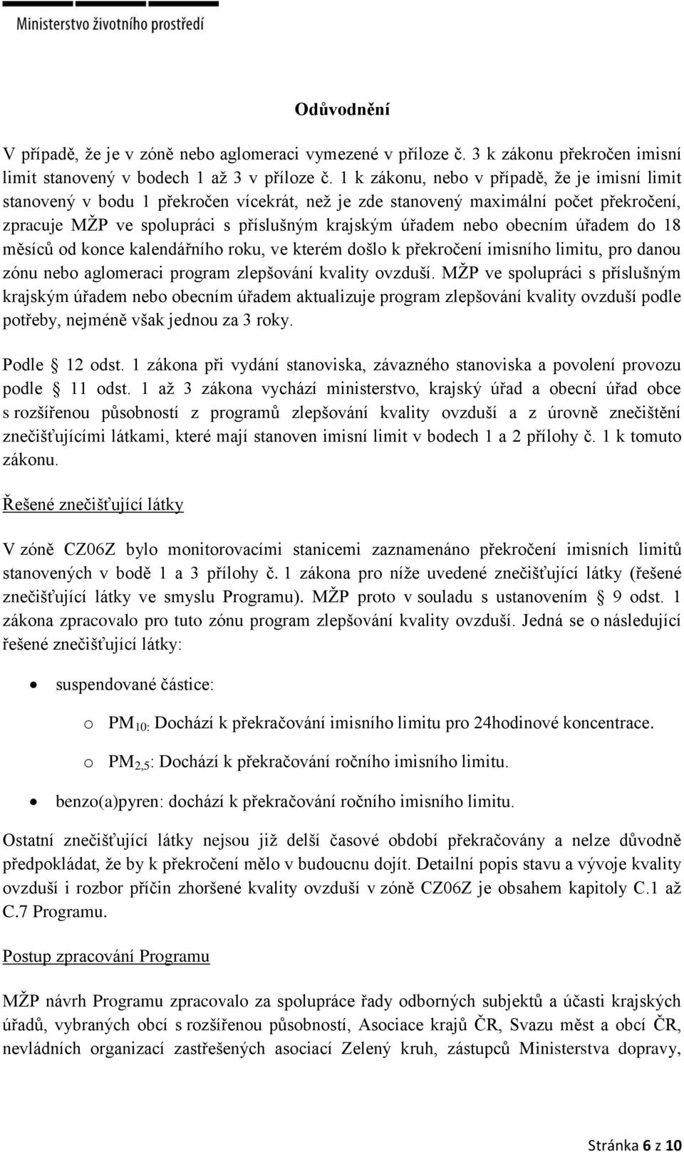 úadem do 1Ř měsíců od konce kalendáního roku, ve kterém došlo k pekročení imisního limitu, pro danou zónu nebo aglomeraci program zlepšování kvality ovzduší.