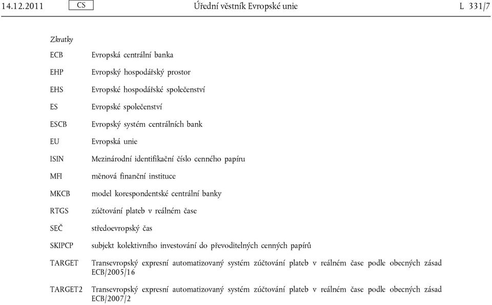 hospodářské společenství Evropské společenství Evropský systém centrálních bank Evropská unie Mezinárodní identifikační číslo cenného papíru měnová finanční instituce model