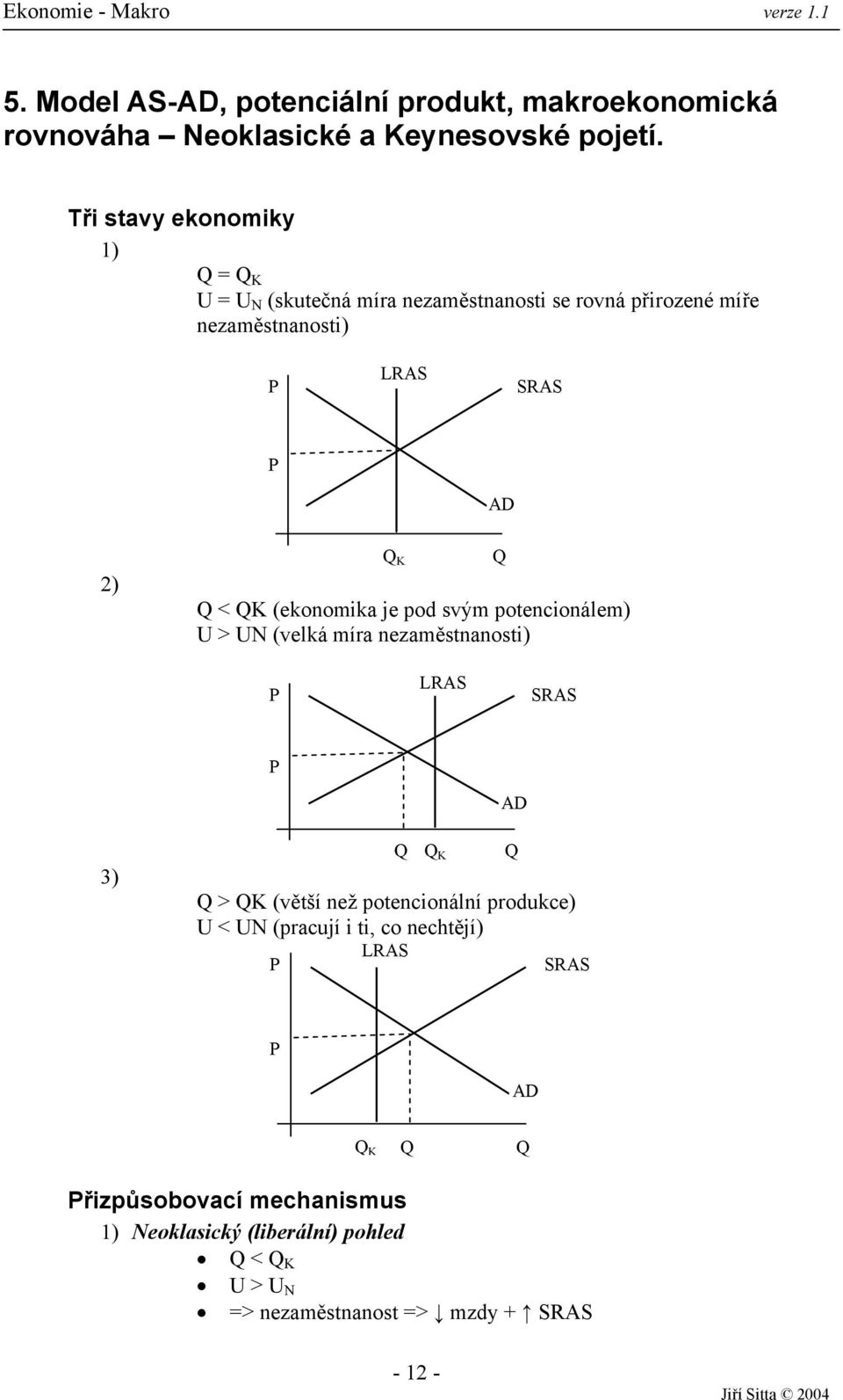 (ekonomika je pod svým potencionálem) U > UN (velká míra nezaměstnanosti) P LRAS SRAS P AD 3) > K (větší než potencionální produkce)