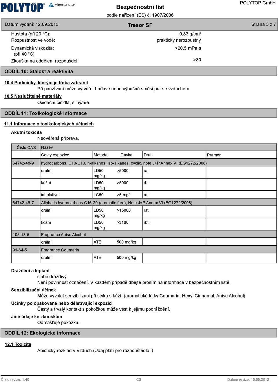 ODDÍL 11: Toxikologické informace 11.1 Informace o toxikologických účincích Akutní toxicita Neověřená příprava.