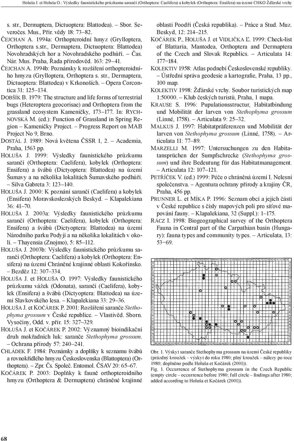 Mus. Praha, Řada přírodověd. 163: 29 41. ČEJCHAN A. 1994b: Poznámky k rozšíření orthopteroidního hmyzu (Grylloptera, Orthoptera s. str., Dermaptera, Dictuoptera: Blattodea) v Krkonoších.