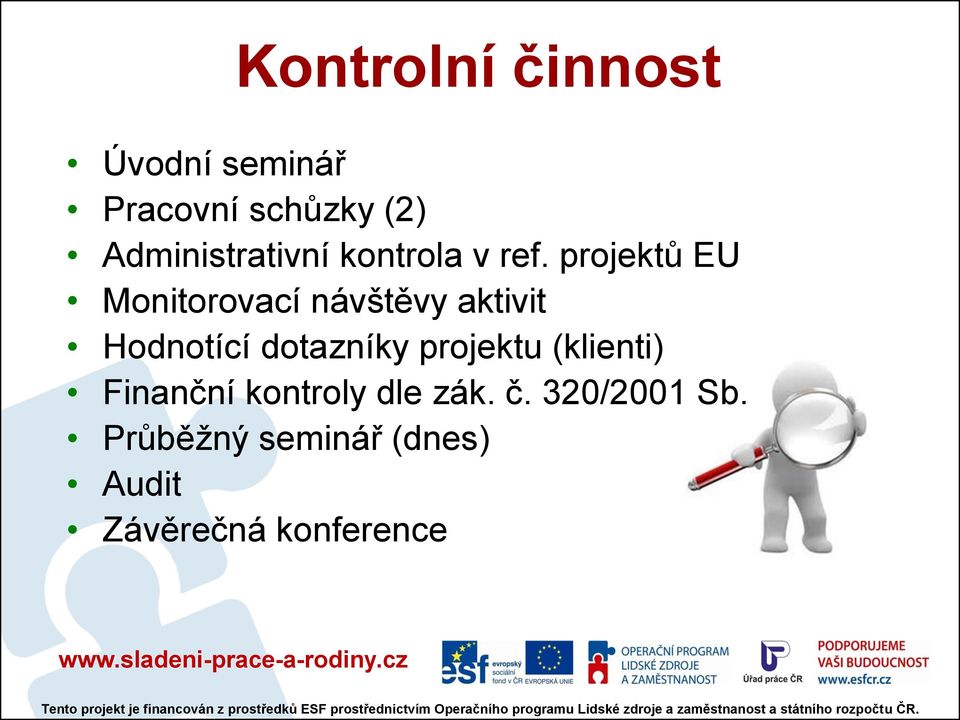 projektů EU Monitorovací návštěvy aktivit Hodnotící dotazníky
