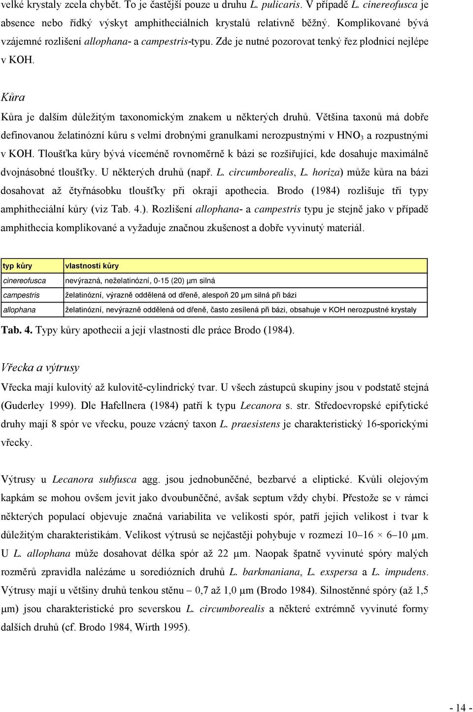 Většina taxonů má dobře definovanou želatinózní kůru s velmi drobnými granulkami nerozpustnými v HNO 3 a rozpustnými v KOH.