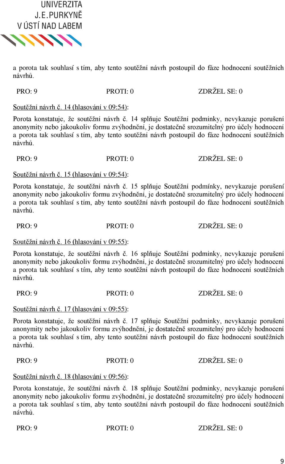 16 (hlasování v 09:55): Porota konstatuje, že soutěžní návrh č. 16 splňuje Soutěžní podmínky, nevykazuje porušení Soutěžní návrh č.