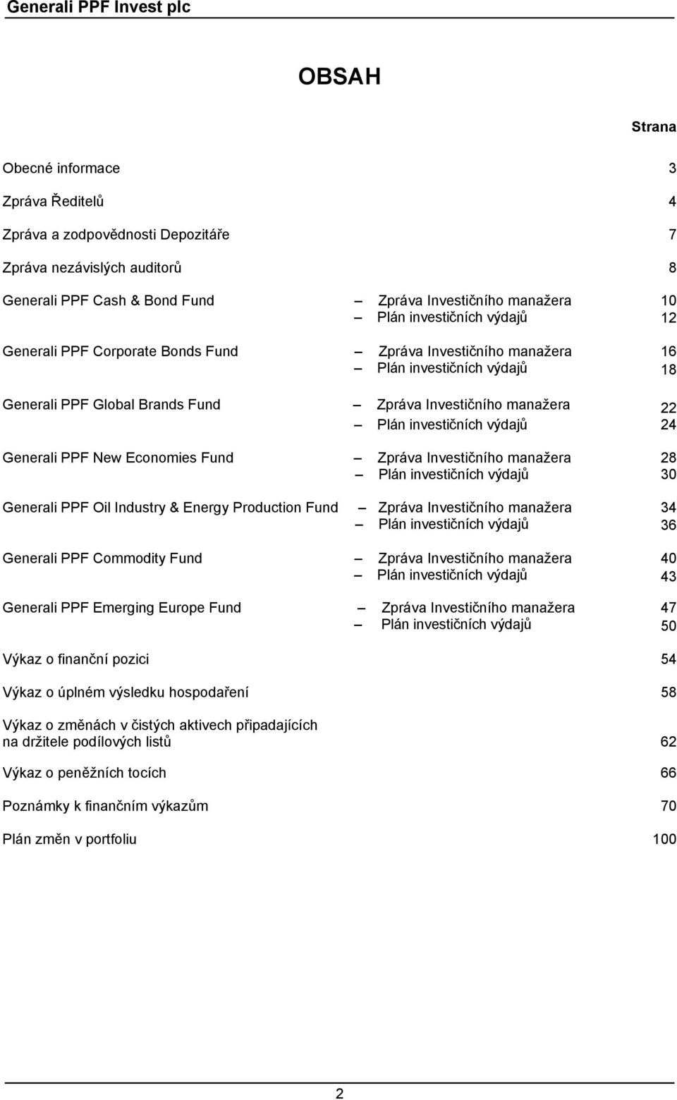 investičních výdajů 30 Oil Industry & Energy Production Zpráva Investičního manažera 34 Plán investičních výdajů 36 Commodity Zpráva Investičního manažera 40 Plán investičních výdajů 43 Emerging