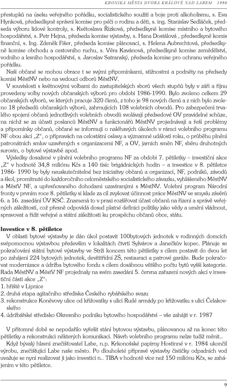 Hana Dostálová, předsedkyně komis finanční, s. Ing. Zdeněk Fišer, předseda komise plánovací, s. Helena Aubrechtová, předsedkyně komise obchodu a cestovního ruchu, s.