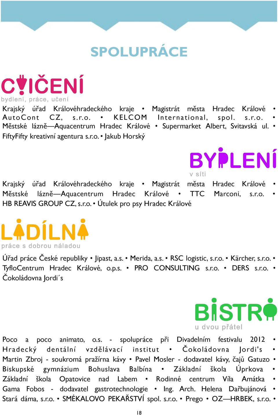 r.o. Útulek pro psy Hradec Králové Úřad práce České republiky Jipast, a.s. Merida, a.s. RSC logistic, s.r.o. Kärcher, s.r.o. TyfloCentrum Hradec Králové, o.p.s. PRO CONSULTING s.r.o. DERS s.r.o. Čokoládovna Jordi s Poco a poco animato, o.