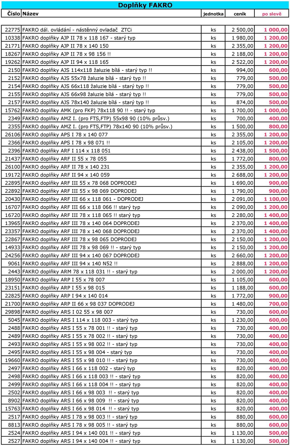 doplňky AJP II 78 x 98 156!! ks 2 188,00 1 200,00 19262 FAKRO doplňky AJP II 94 x 118 165 ks 2 522,00 1 200,00 2150 FAKRO doplňky AJS 114x118 žaluzie bílá - starý typ!