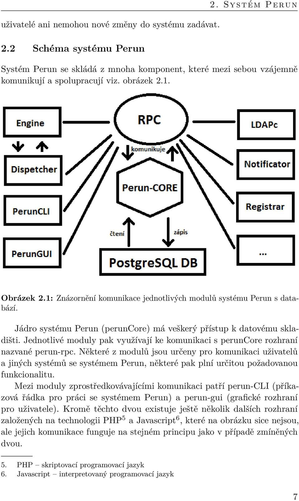 Jednotlivé moduly pak využívají ke komunikaci s peruncore rozhraní nazvané perun-rpc.