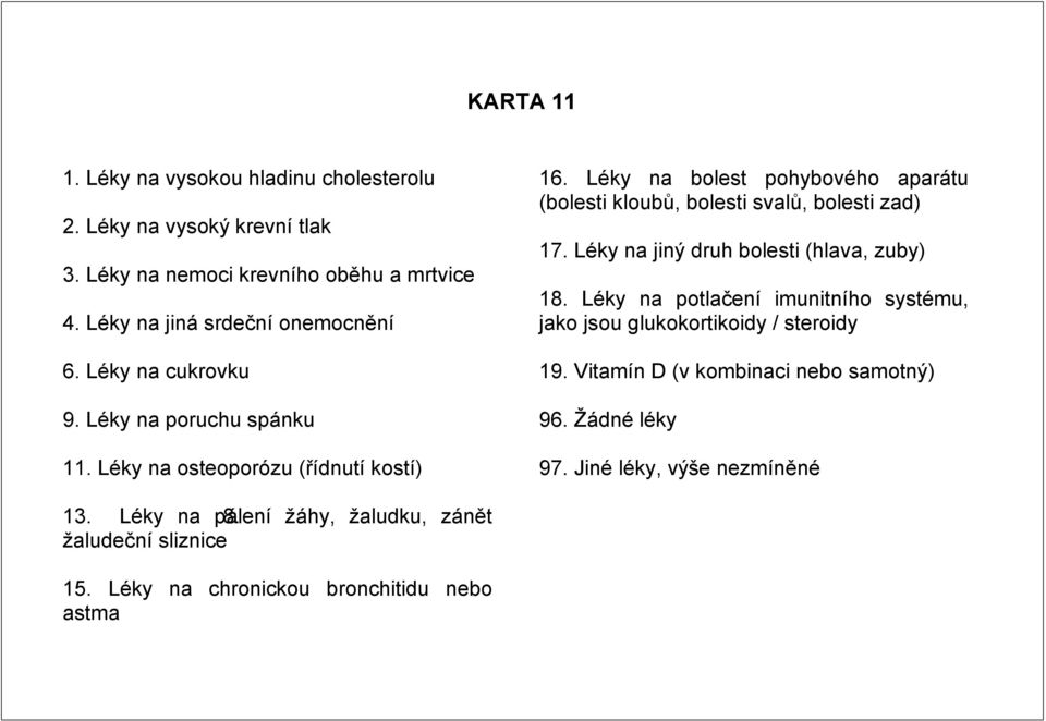 Léky na bolest pohybového aparátu (bolesti kloubů, bolesti svalů, bolesti zad) 17. Léky na jiný druh bolesti (hlava, zuby) 18.