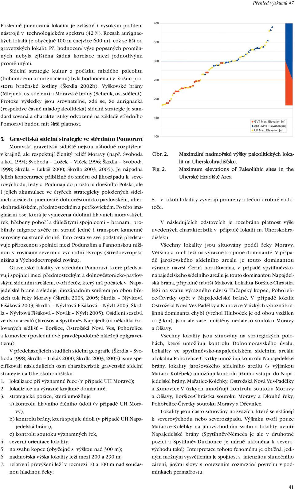 Sídelní strategie kultur z počátku mladého paleolitu (bohunicienu a aurignacienu) byla hodnocena i v širším prostoru brněnské kotliny (Škrdla 2002b), Vyškovské brány (Mlejnek, os.