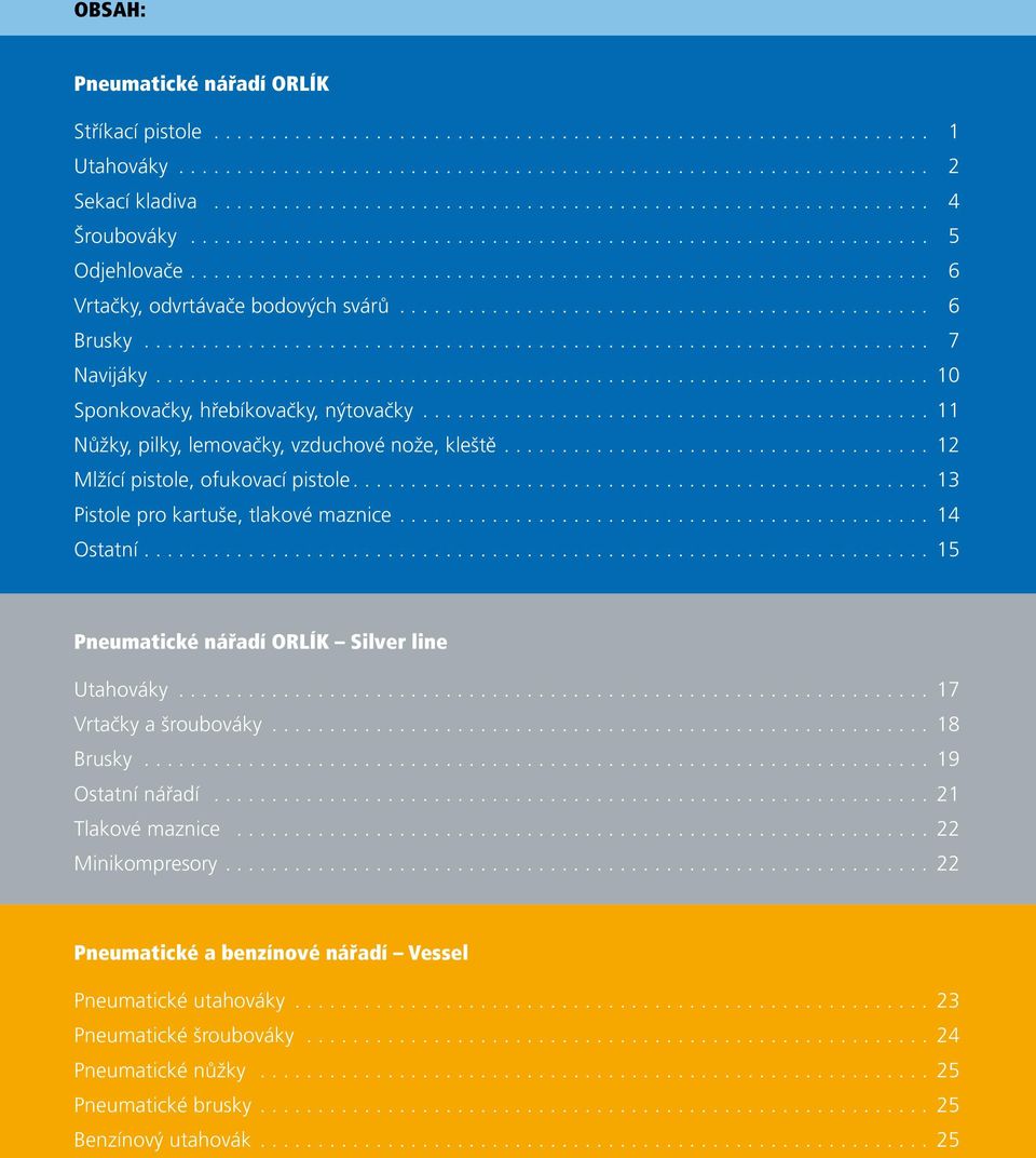 .. 10 Sponkovačky, hřebíkovačky, nýtovačky............................................ 11 Nůžky, pilky, lemovačky, vzduchové nože, kleště... 12 Mlžící pistole, ofukovací pistole.