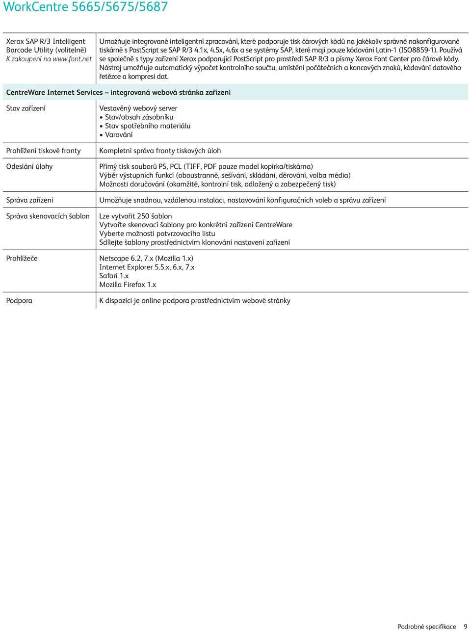 6x a se systémy SAP, které mají pouze kódování Latin-1 (ISO8859-1). Používá se společně s typy zařízení Xerox podporující PostScript pro prostředí SAP R/3 a písmy Xerox Font Center pro čárové kódy.