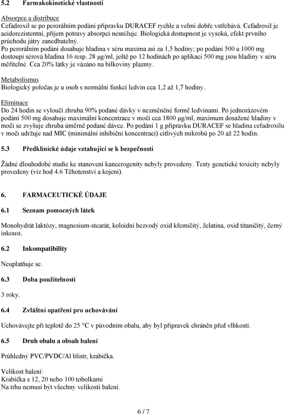 Po perorálním podání dosahuje hladina v séru maxima asi za 1,5 hodiny; po podání 500 a 1000 mg dostoupí sérová hladina 16 resp.