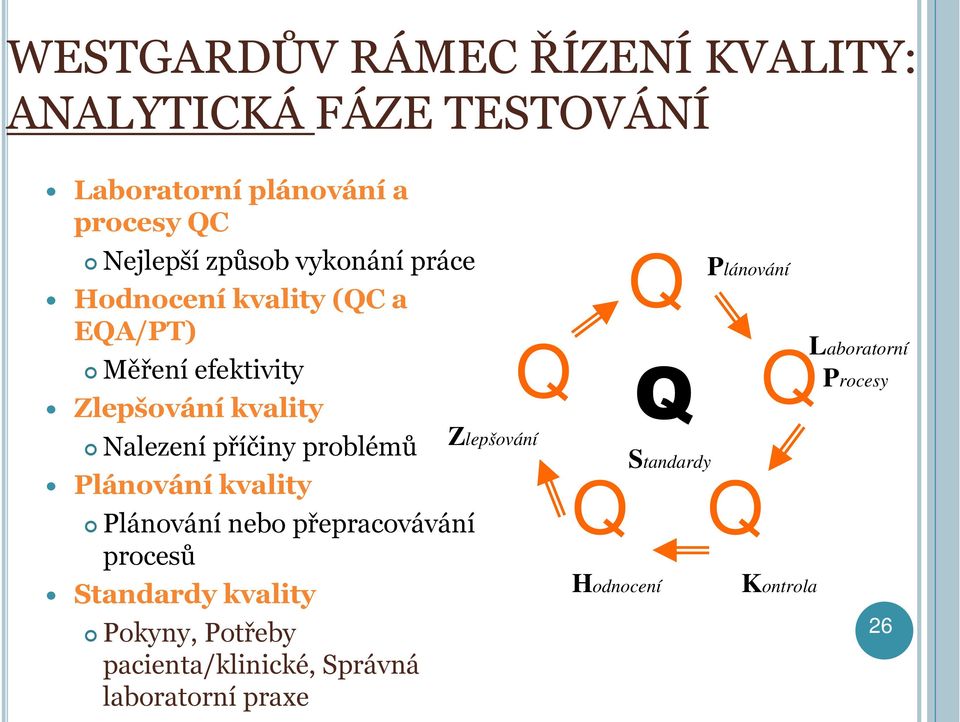 Plánování kvality Plánování nebo přepracovávání procesů Standardy kvality Pokyny, Potřeby pacienta/klinické,