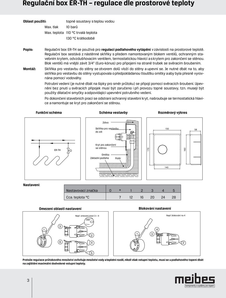 Regulační box sestává z nástěnné skříňky s předem namontovaným blokem ventilů, ochranným stavebním krytem, odvzdušňovacím ventilem, termostatickou hlavicí a s krytem pro zakončení se stěnou.