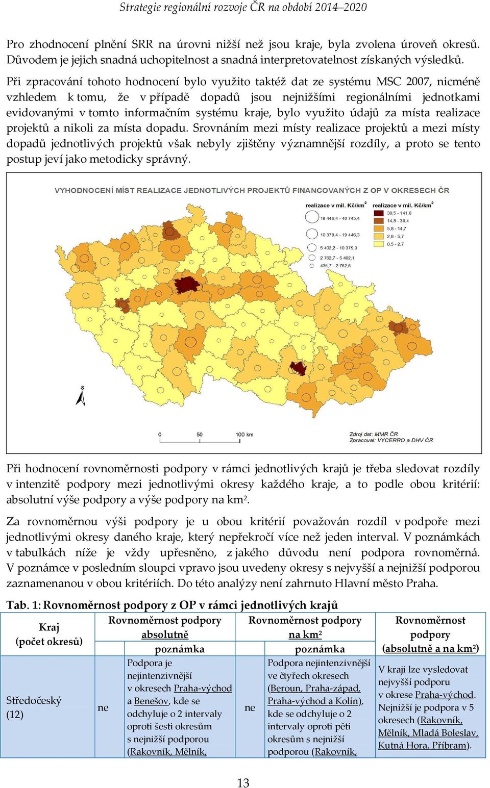 systému kraje, bylo využito údajů za místa realizace projektů a nikoli za místa dopadu.