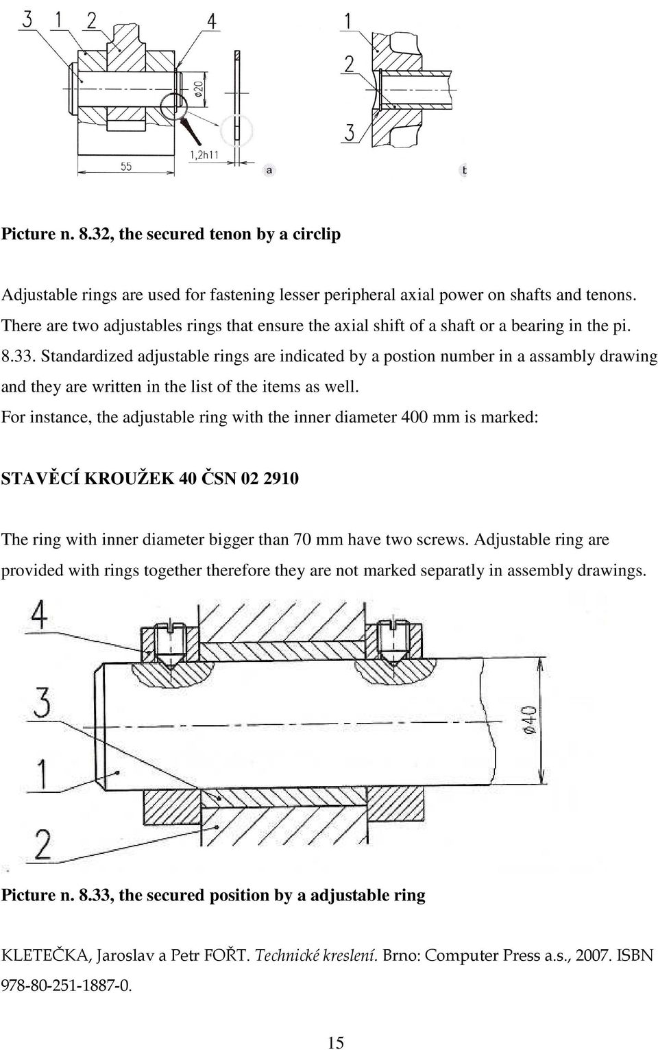 Standardized adjustable rings are indicated by a postion number in a assambly drawing and they are written in the list of the items as well.