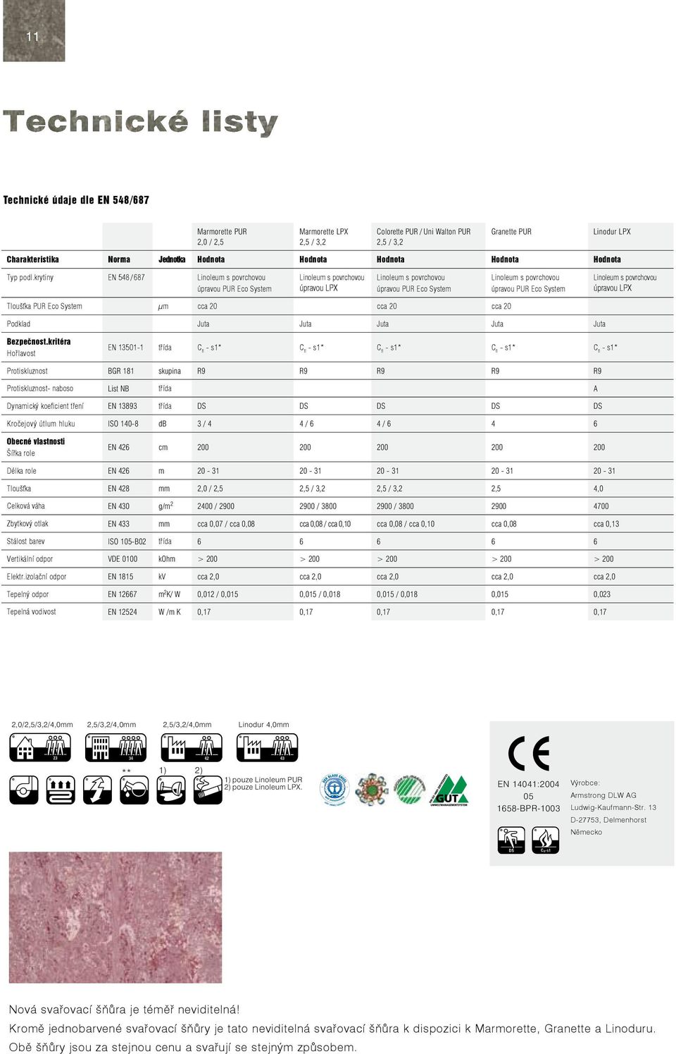 krytiny EN 548/ 687 Linoleum s povrchovou úpravou PUR Eco System Linoleum s povrchovou úpravou LPX Linoleum s povrchovou úpravou PUR Eco System Linoleum s povrchovou úpravou PUR Eco System Linoleum s