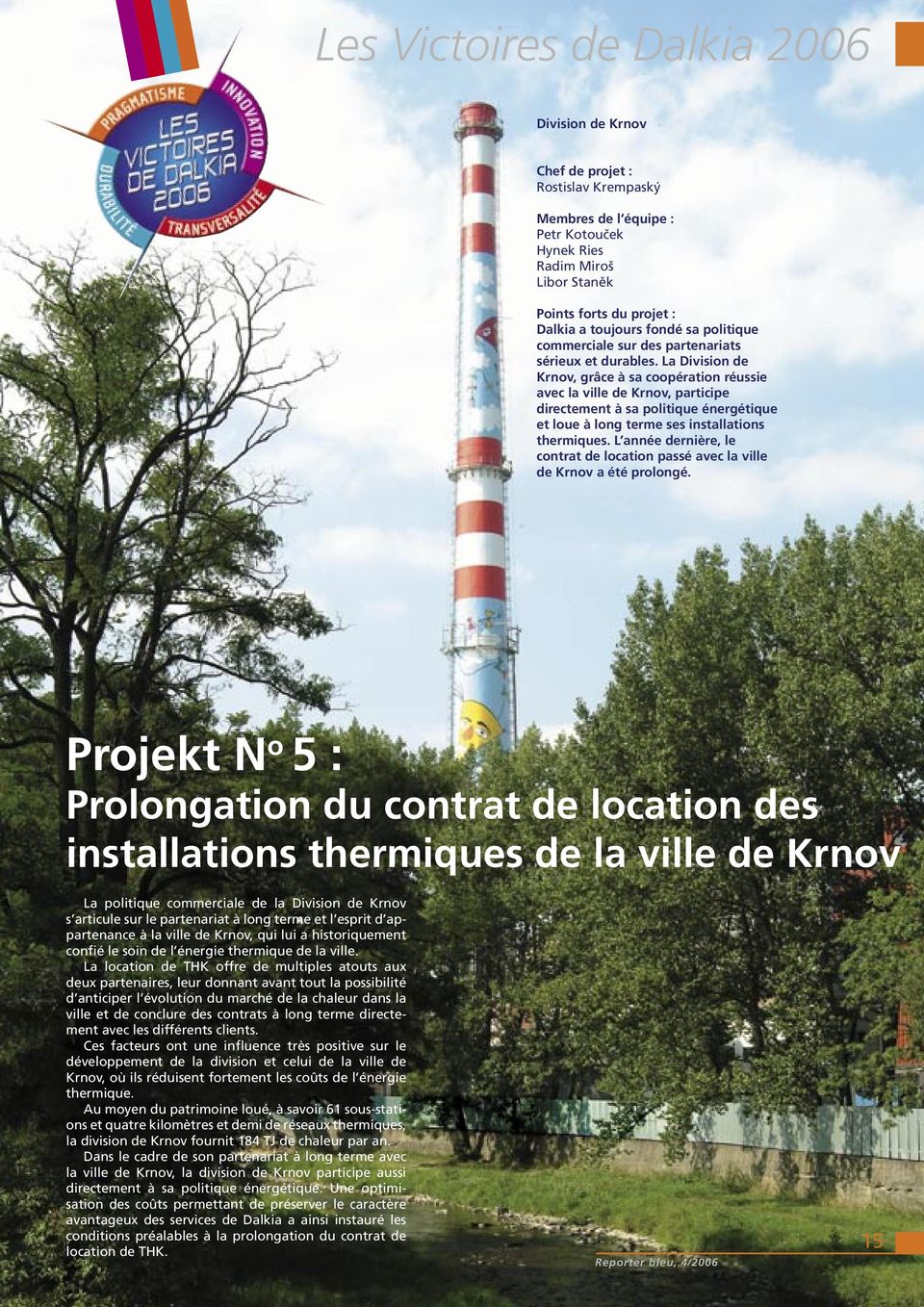 La Division de Krnov, grâce à sa coopération réussie avec la ville de Krnov, participe directement à sa politique énergétique et loue à long terme ses installations thermiques.