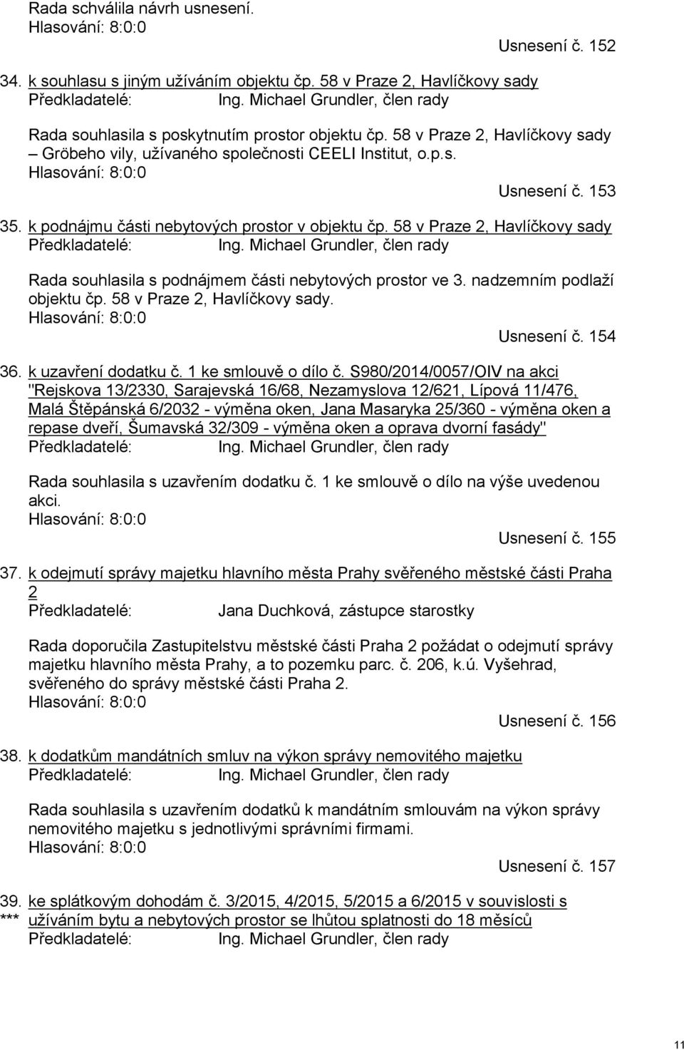 153 35. k podnájmu části nebytových prostor v objektu čp. 58 v Praze 2, Havlíčkovy sady Předkladatelé: Ing. Michael Grundler, člen rady Rada souhlasila s podnájmem části nebytových prostor ve 3.