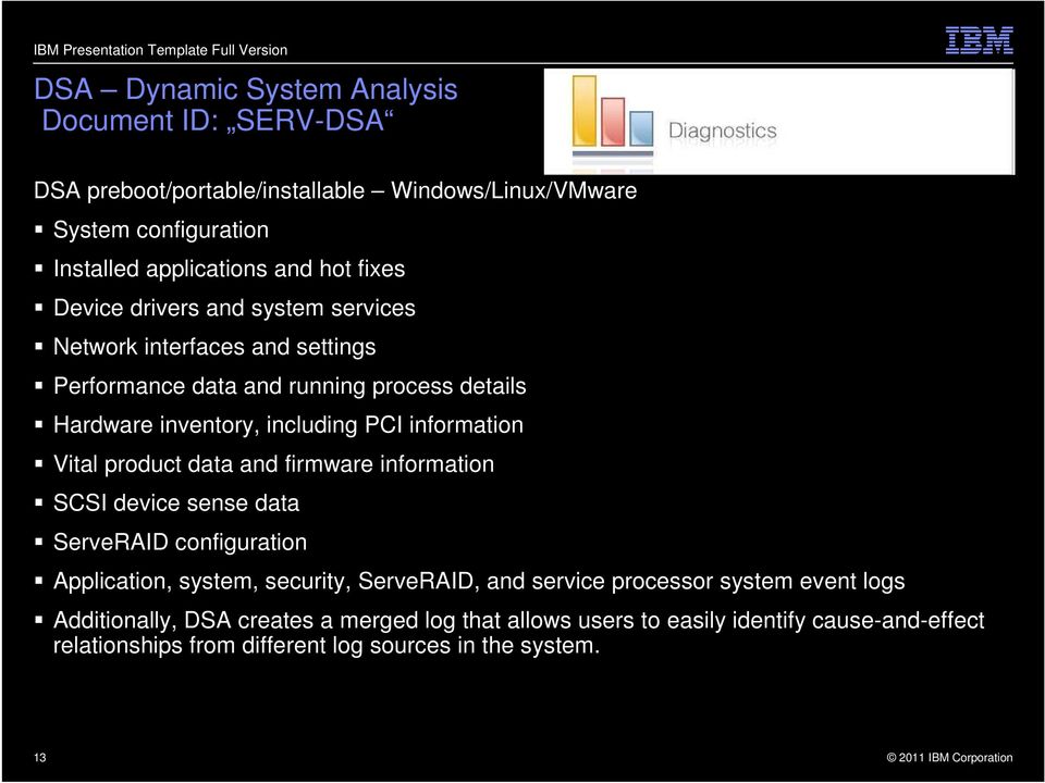 including PCI information Vital product data and firmware information SCSI device sense data ServeRAID configuration Application, system, security, ServeRAID, and service