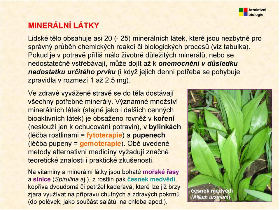 zpravidla v rozmezí 1 až 2,5 mg). Ve zdravé vyvážené stravě se do těla dostávají všechny potřebné minerály.