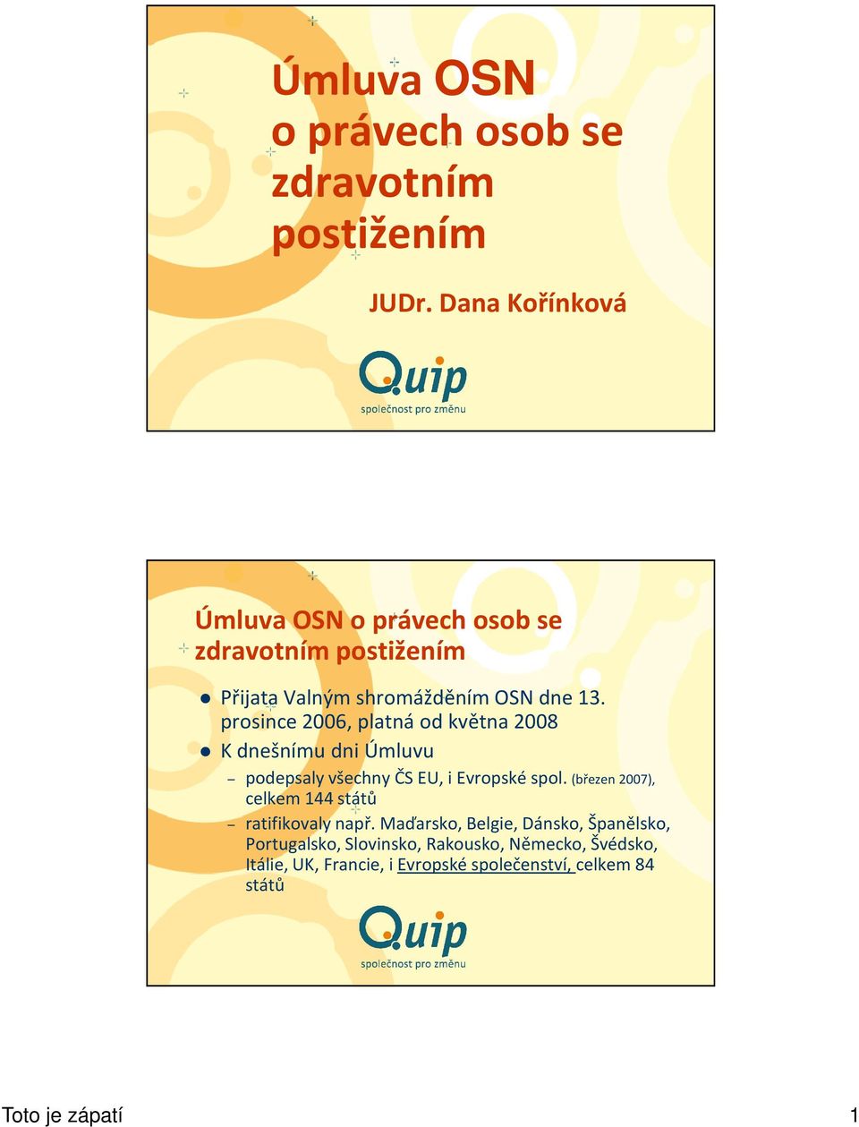 prosince 2006, platná od května 2008 K dnešnímu dni Úmluvu podepsaly všechny ČS EU, i Evropské spol.