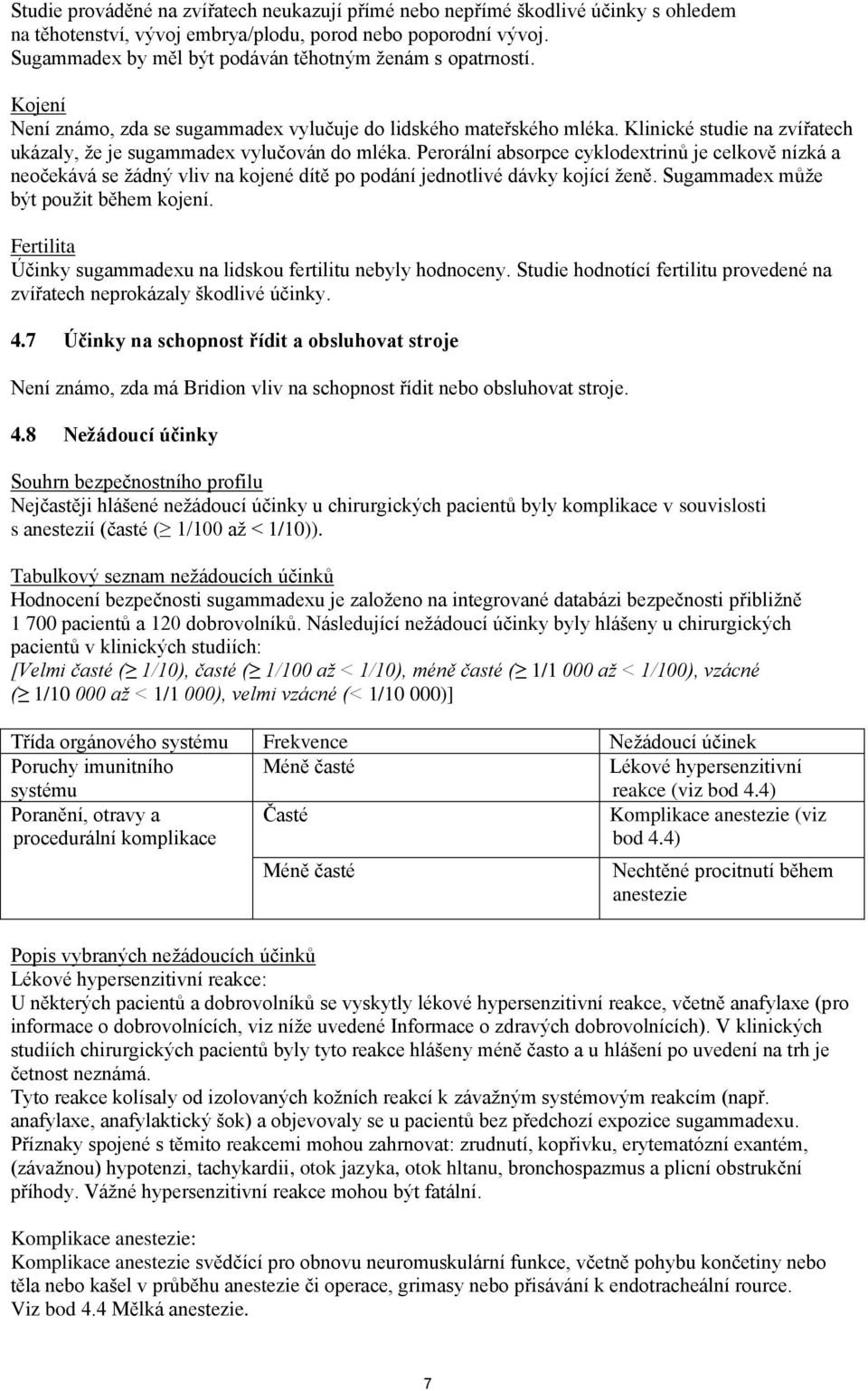 Klinické studie na zvířatech ukázaly, že je sugammadex vylučován do mléka.