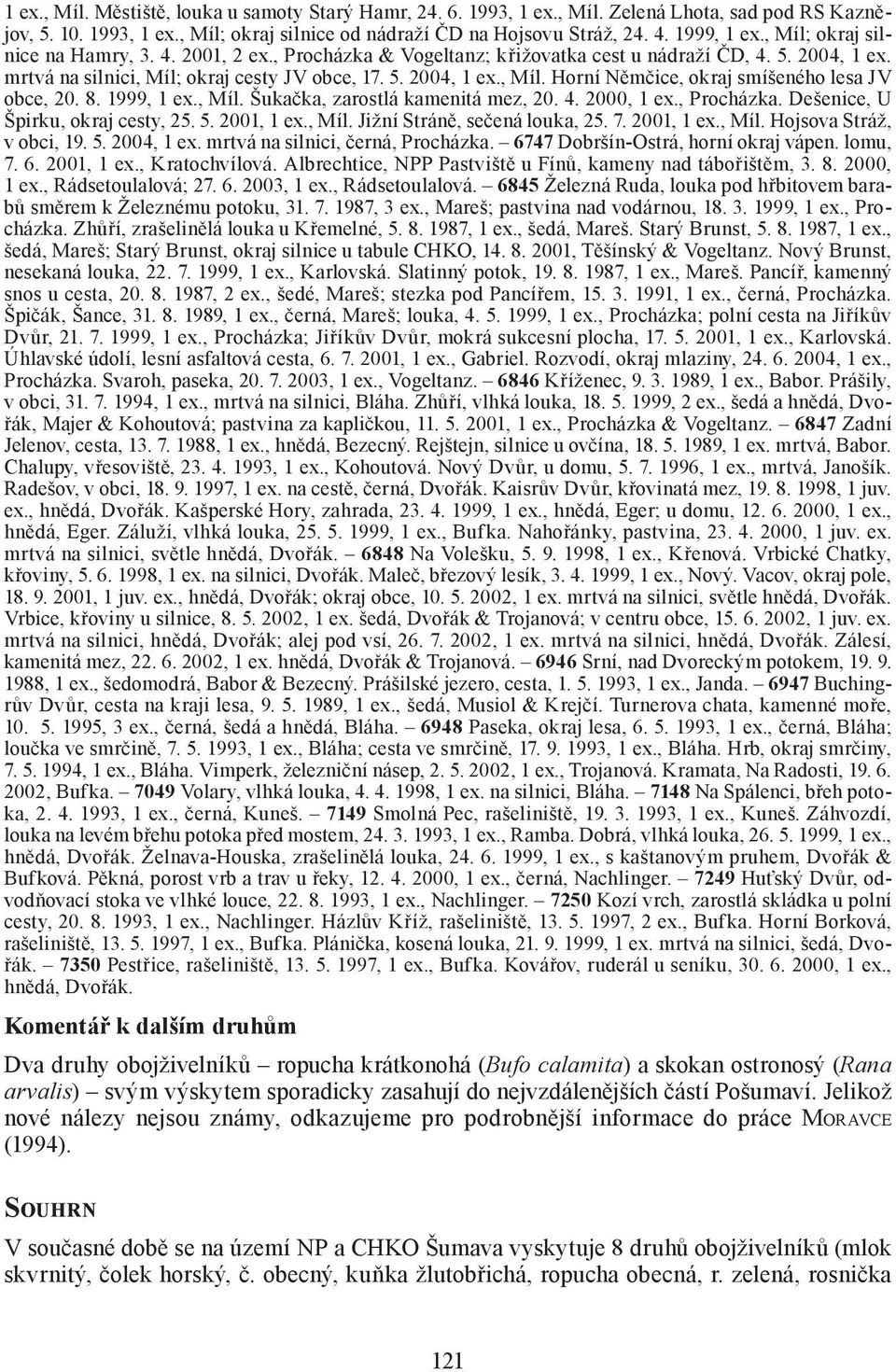 8. 1999, 1 ex., Míl. Šukačka, zarostlá kamenitá mez, 20. 4. 2000, 1 ex., Procházka. Dešenice, U Špirku, okraj cesty, 25. 5. 2001, 1 ex., Míl. Jižní Stráně, sečená louka, 25. 7. 2001, 1 ex., Míl. Hojsova Stráž, v obci, 19.