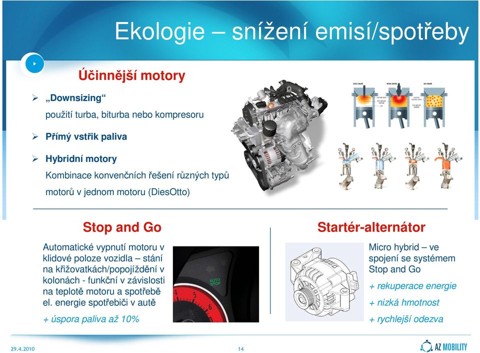 vozidla stání na křižovatkách/popojíždění v kolonách - funkční v závislosti na teplotě motoru a spotřebě el.