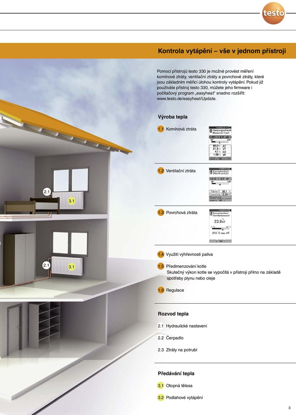 1 Komínová ztráta 1.2 Ventilační ztráta 2.1 3.1 1.3 Povrchová ztráta 1.4 Využití výhřevnosti paliva 2.1 3.1 1.5 Předimenzování kotle Skutečný výkon kotle se vypočítá v přístroji přímo na základě spotřeby plynu nebo oleje 1.