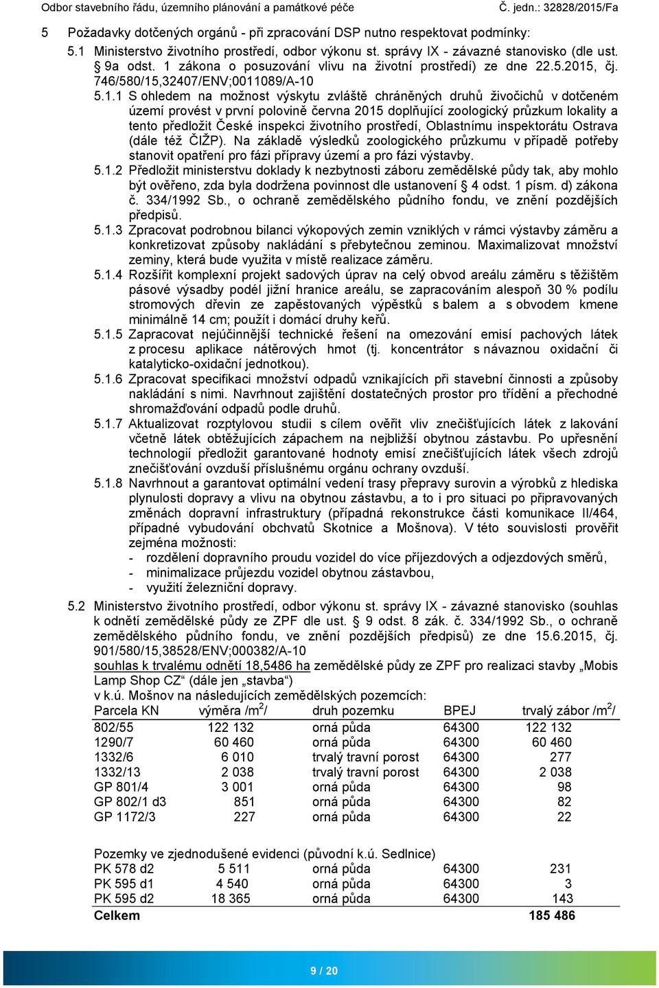 provést v první polovině června 2015 doplňující zoologický průzkum lokality a tento předložit České inspekci životního prostředí, Oblastnímu inspektorátu Ostrava (dále též ČIŽP).